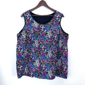 Anna and Frank Vintage 100% Silk Tank Top Animal and Floral Print Women's 1X